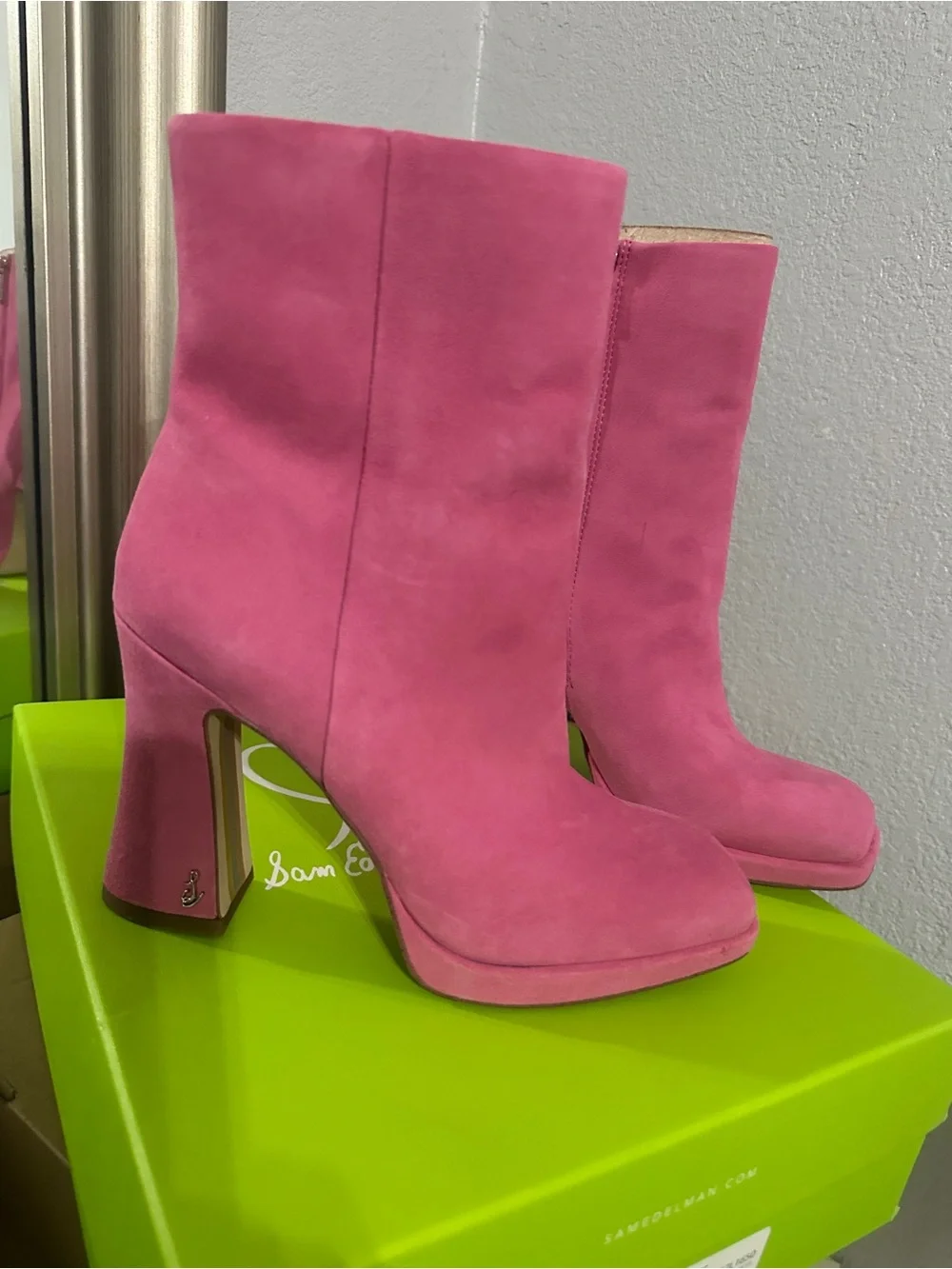 Sam Edelman Pink Suede Platform Ankle Boots